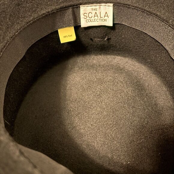 VTG‎ Scala 100% Wool Womens Cloche Hat Rose Bandana Black Old Money 80s - Picture 2 of 4